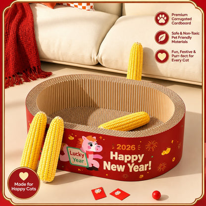 New Year Cat Scratcher Bowl Bed Corrugated Cardboard-Extra Large – 55cm x 18cm