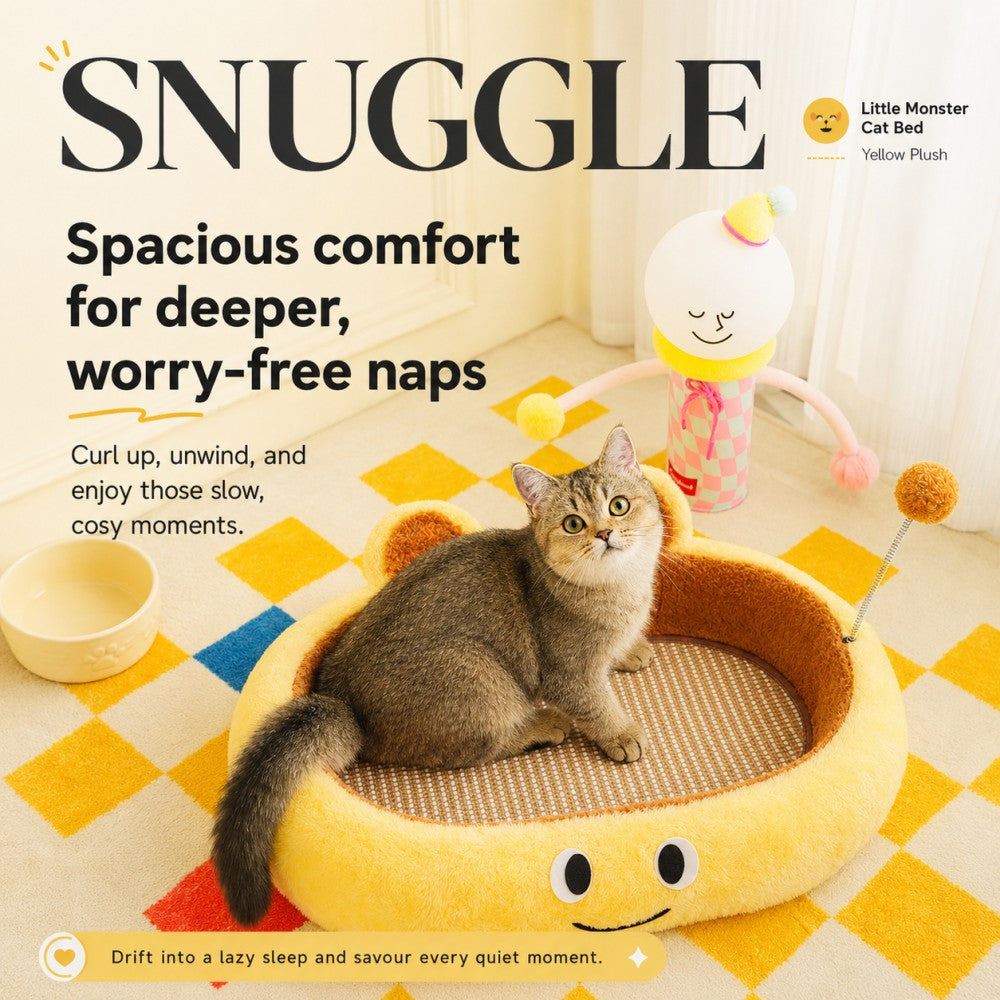 Plush Cat Scratcher Bed Cozy Soft-Yellow Plush