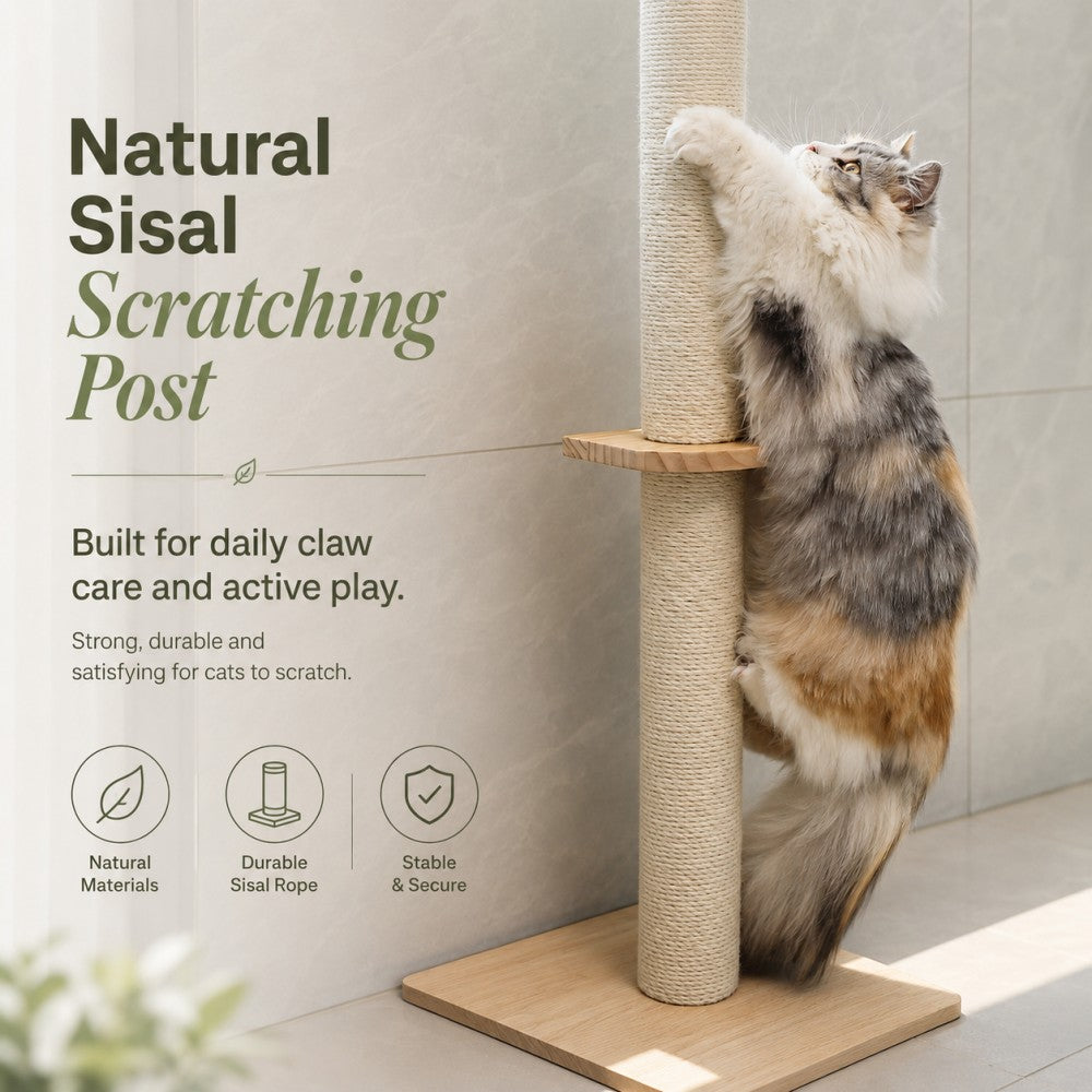 Floor to Ceiling Cat Tree Wooden Climbing Single PoleTower