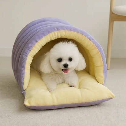 Enclosed Plush Cat Bed Cozy Winter Nest
