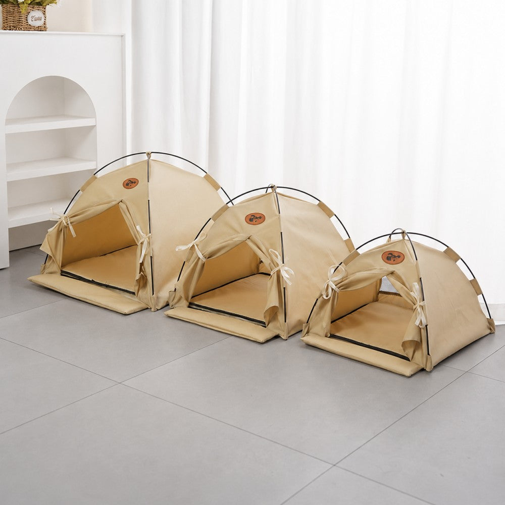 Summer Foldable Tent Pet Bed with Removable Cushion and Door Flap