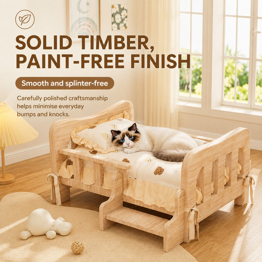 Solid Wood Elevated Pet Bed Sofa for Small to Medium Dogs