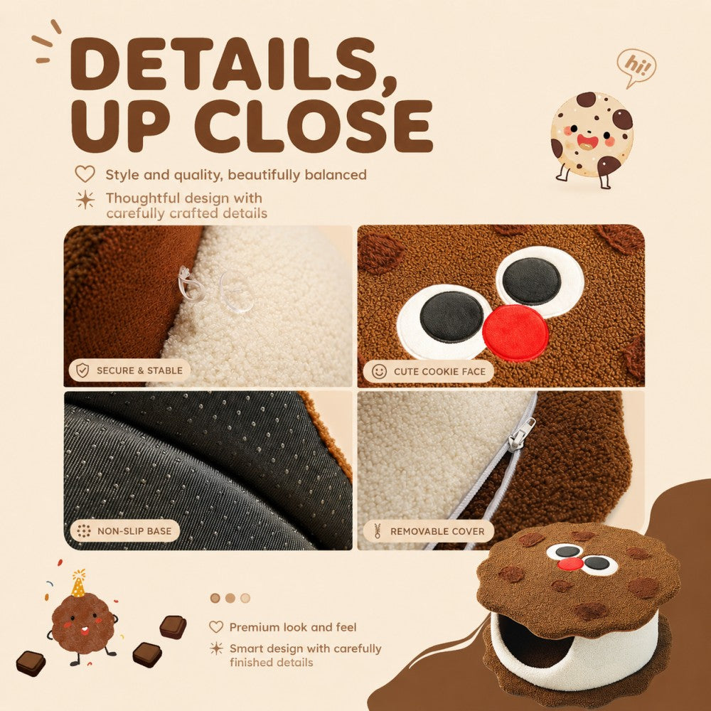 Enclosed Cat Bed Chocolate Cookie House Cozy Warm