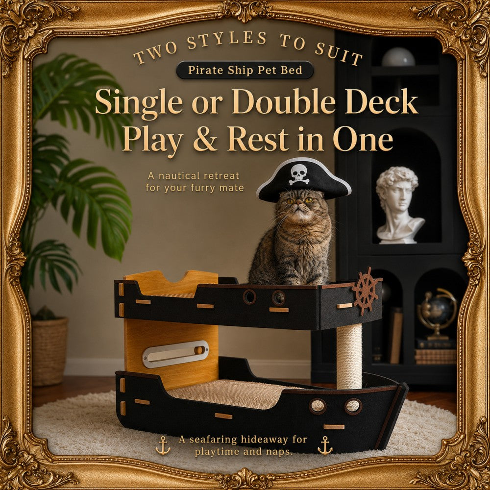 Pirate Ship Double Layer Cat Tree Bed