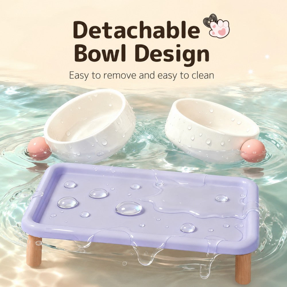 Ceramic Cat Bowl Set with Elevated Stand
