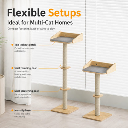 Floor to Ceiling Cat Tree Wooden Climbing Single PoleTower