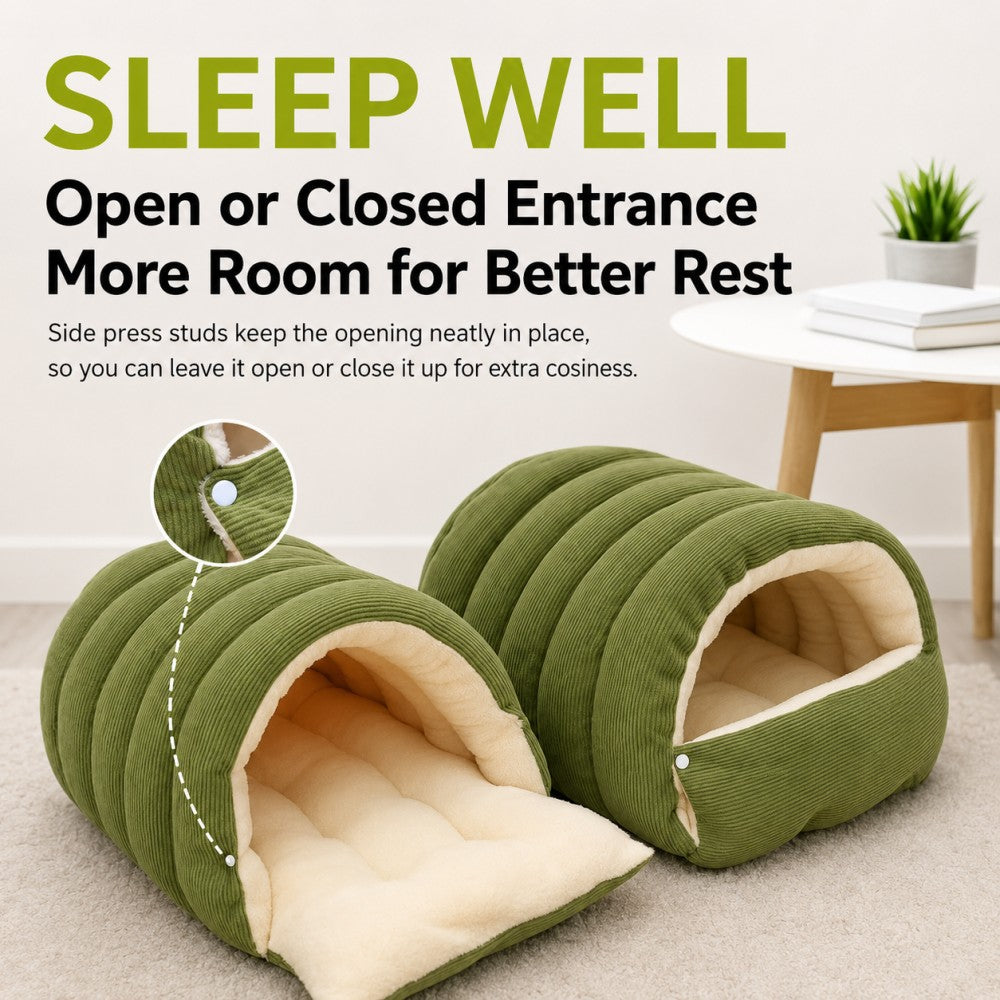 Enclosed Plush Cat Bed Cozy Winter Nest