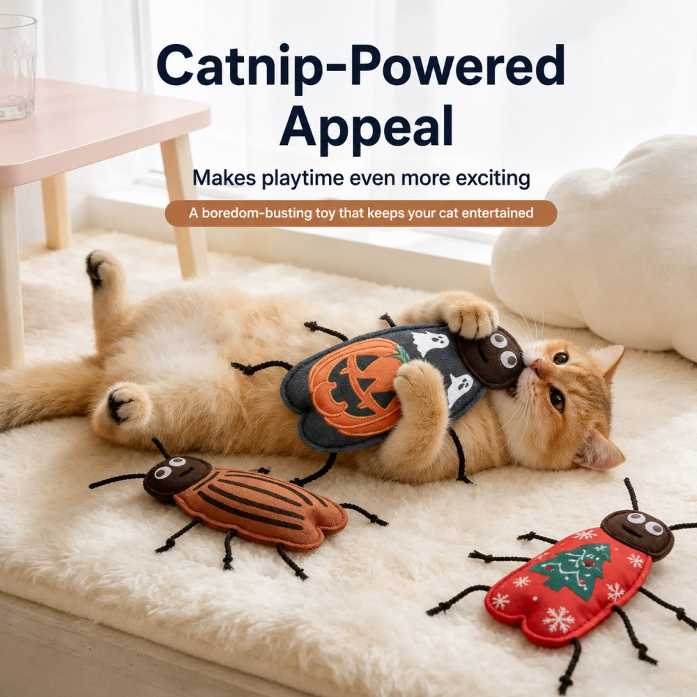 Realistic Cockroach Cat Toy – Felt, Scratch & Bite Resistant, Catnip Included