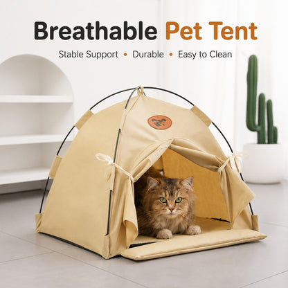 Summer Foldable Tent Pet Bed with Removable Cushion and Door Flap