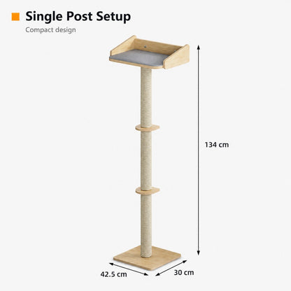 Floor to Ceiling Cat Tree Wooden Climbing Single PoleTower