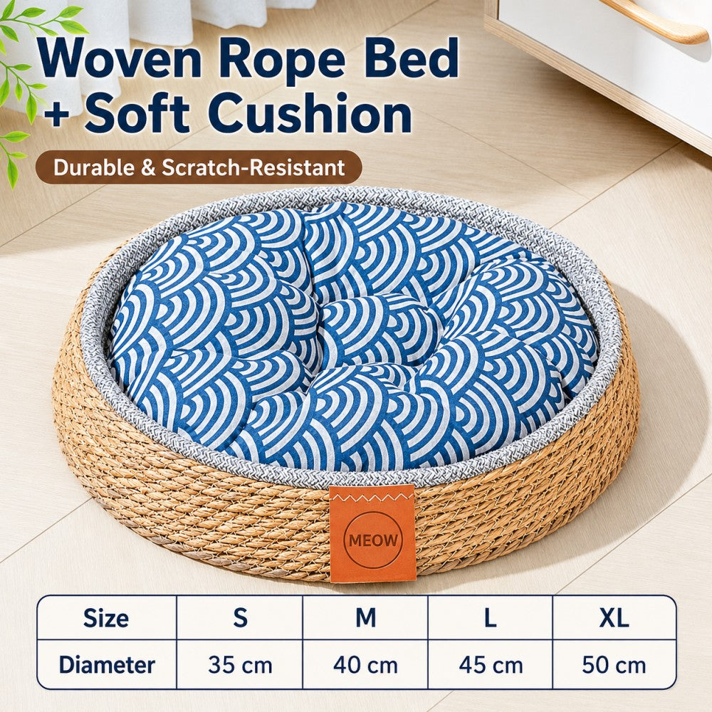 Woven Straw Cat Bed with Removable Mat – All Season