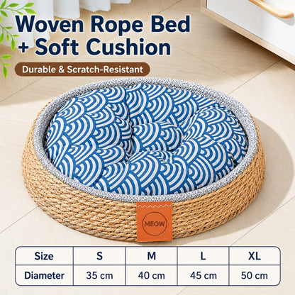 Woven Straw Cat Bed with Removable Mat – All Season