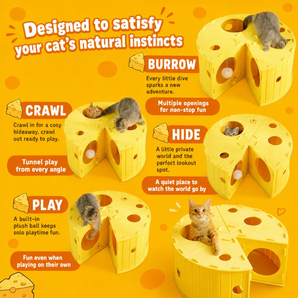 Felt Cat Tunnel Bed Cheese Design