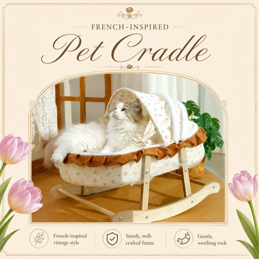 French Style Cat Rocking Bed Plush Cradle