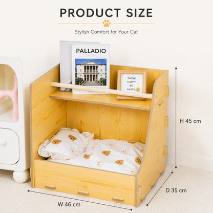 Wooden Multi-Layer Pet Bed with Storage for Cats and Dogs – All Season Natural Wood