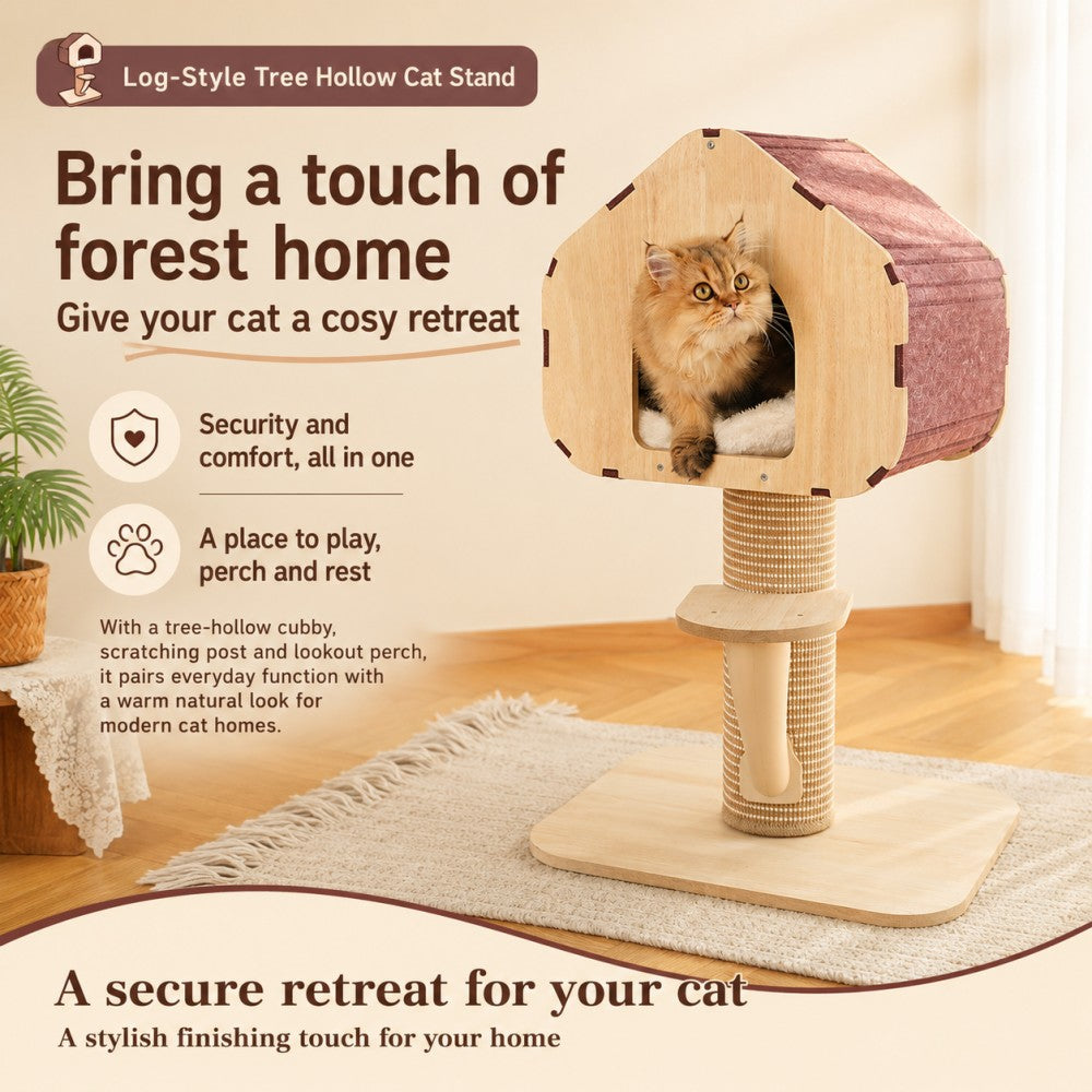 Cat Tree with Condo Scratching Post Interactive Natural Wood Style