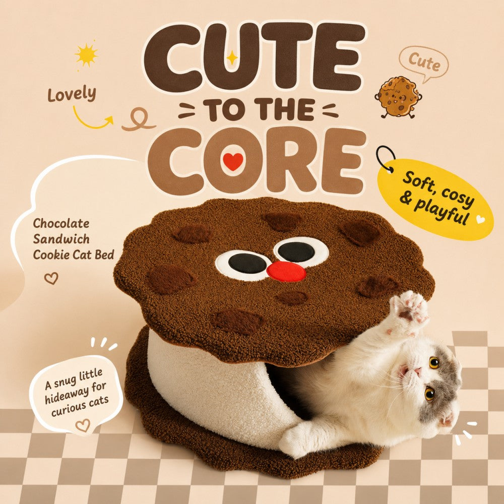 Enclosed Cat Bed Chocolate Cookie House Cozy Warm