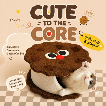 Enclosed Cat Bed Chocolate Cookie House Cozy Warm