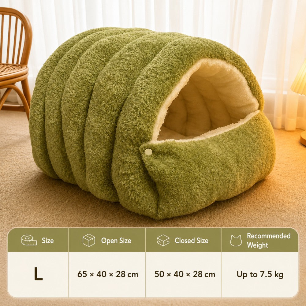 Enclosed Plush Cat Bed Cozy Winter Nest