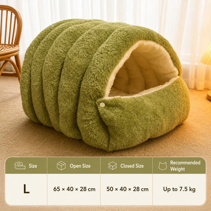 Enclosed Plush Cat Bed Cozy Winter Nest
