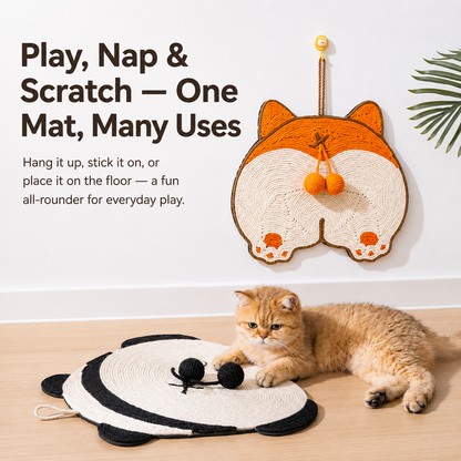 Sisal Cat Scratch Pad – Wall-Mount & Freestanding with Bell Ball