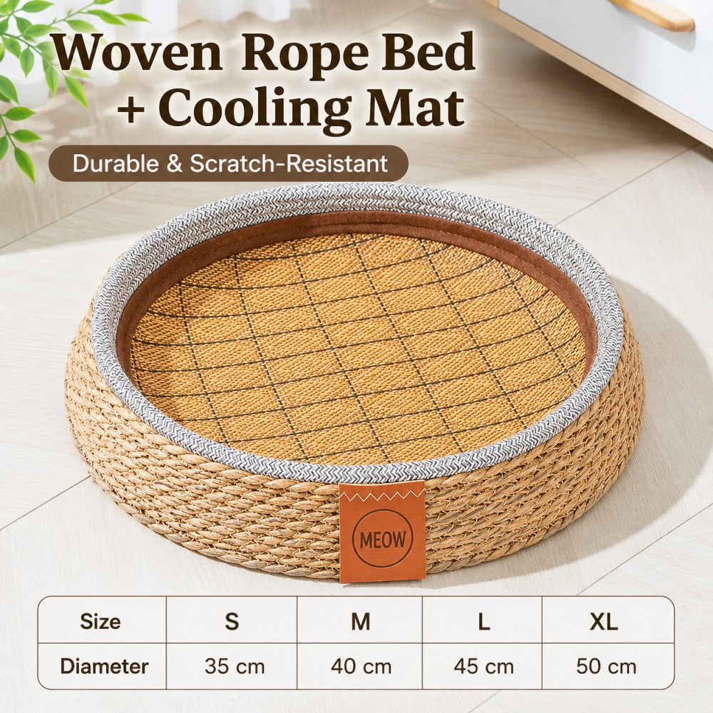Woven Straw Cat Bed with Removable Mat – All Season
