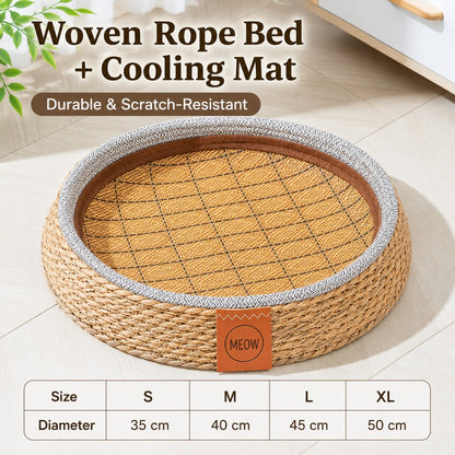 Woven Straw Cat Bed with Removable Mat – All Season