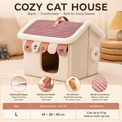Enclosed Plush Tent Cat Bed Cozy Winter House