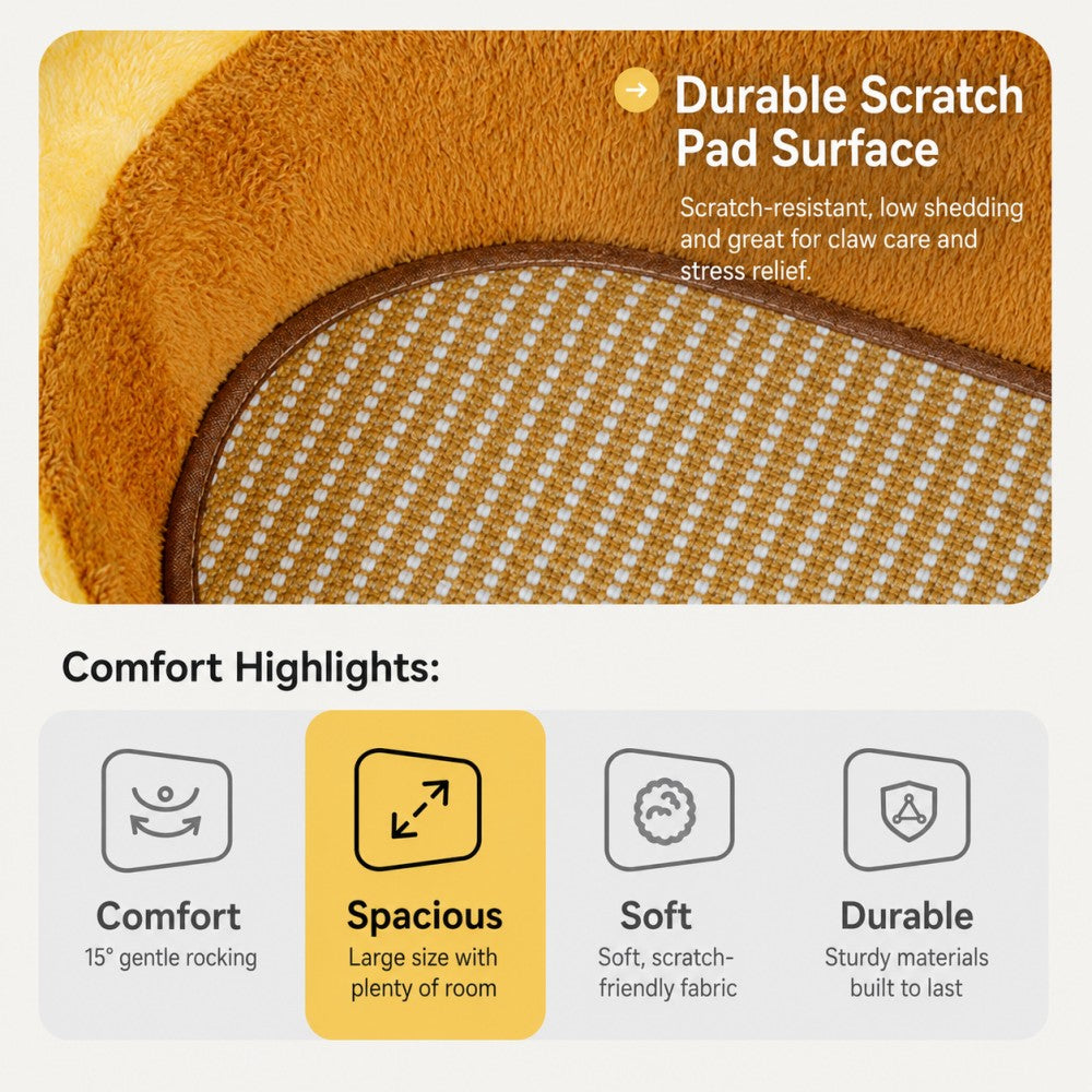 Plush Cat Scratcher Bed Cozy Soft-Yellow Plush