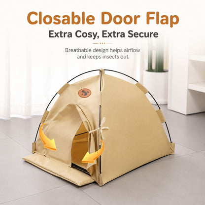 Summer Foldable Tent Pet Bed with Removable Cushion and Door Flap