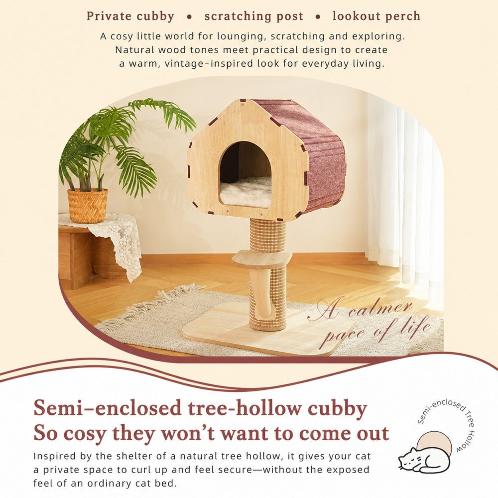 Cat Tree with Condo Scratching Post Interactive Natural Wood Style