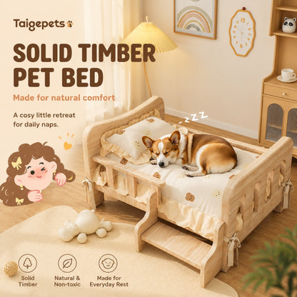 Solid Wood Elevated Pet Bed Sofa for Small to Medium Dogs