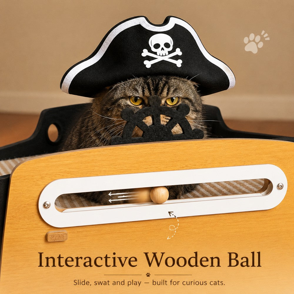 Pirate Ship Cat Tree Bed with Scratching Post