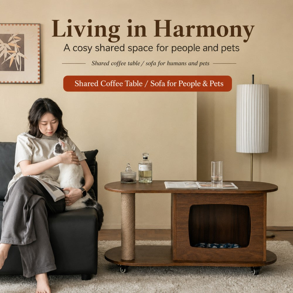 Cat-Friendly Coffee Table – Walnut Finish for Small Spaces