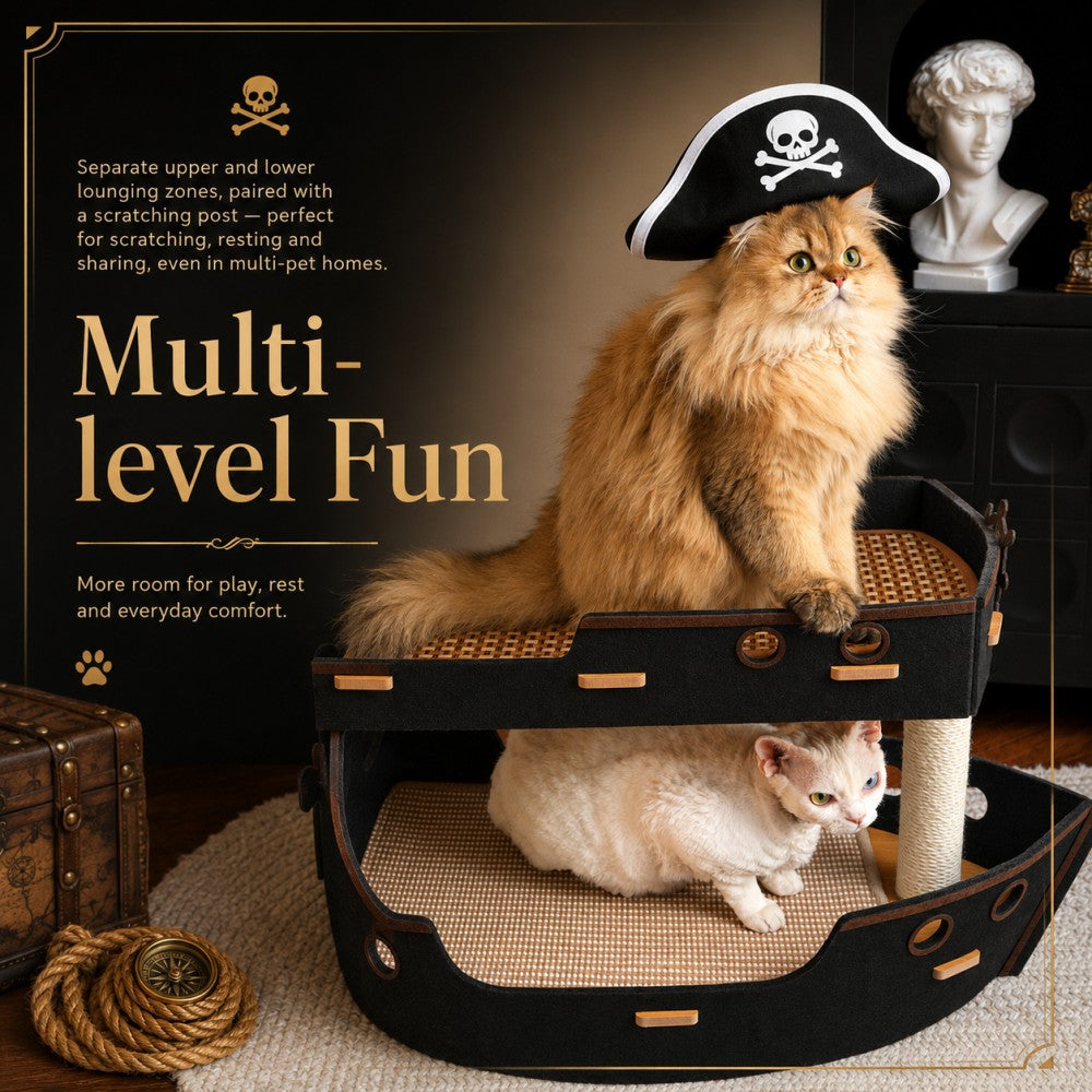 Pirate Ship Double Layer Cat Tree Bed