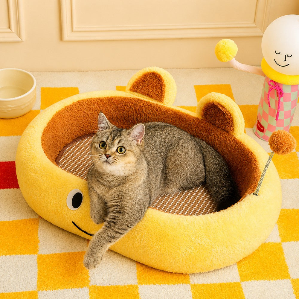 Plush Cat Scratcher Bed Cozy Soft-Yellow Plush