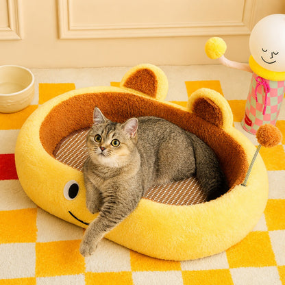 Plush Cat Scratcher Bed Cozy Soft-Yellow Plush