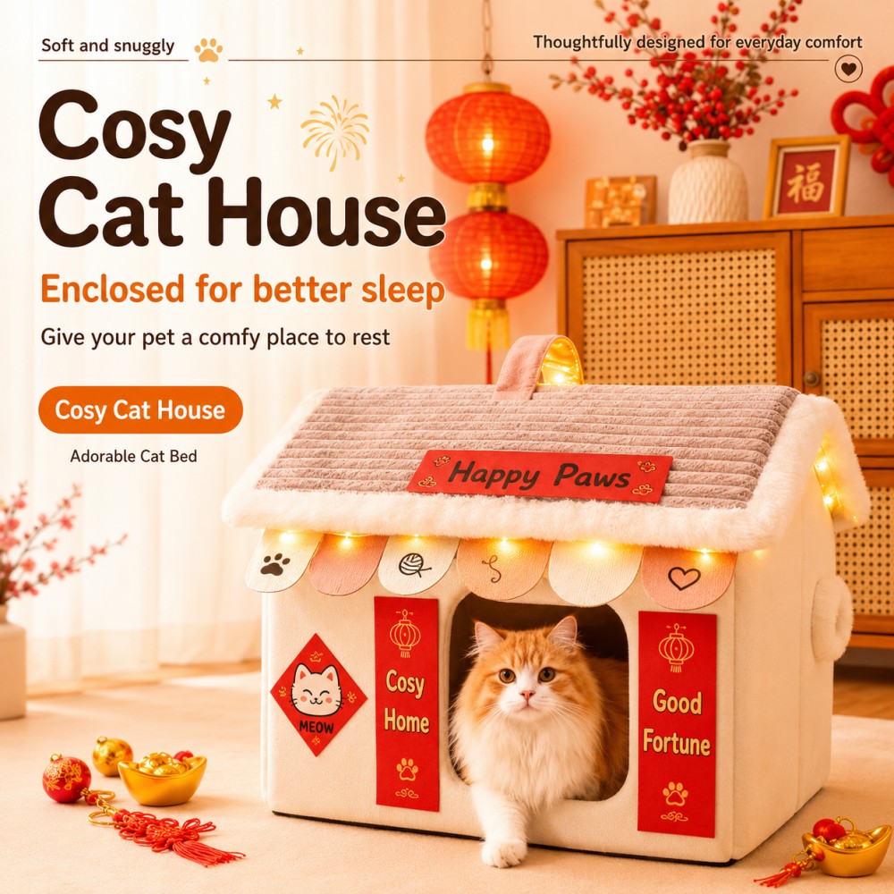 Enclosed Plush Tent Cat Bed Cozy Winter House