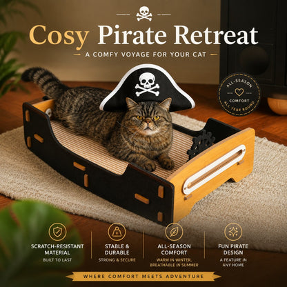 Pirate Ship Cat Tree Bed with Scratching Post