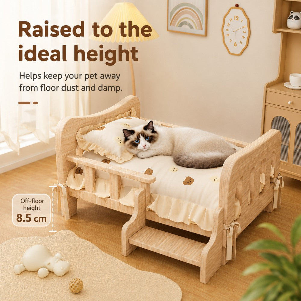 Solid Wood Elevated Pet Bed Sofa for Small to Medium Dogs