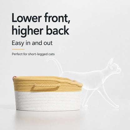 Woven Straw Cat Bed with Plush Cushion – All-Season