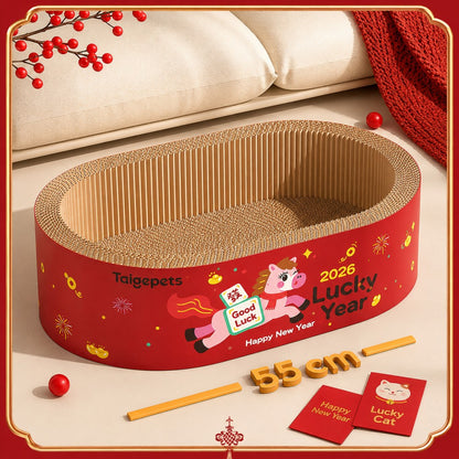 New Year Cat Scratcher Bowl Bed Corrugated Cardboard-Extra Large – 55cm x 18cm