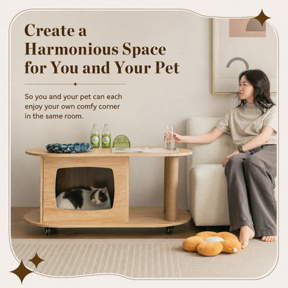 Cat-Friendly Coffee Table – Walnut Finish for Small Spaces