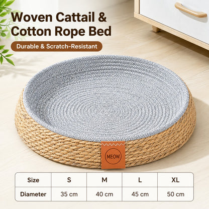 Woven Straw Cat Bed with Removable Mat – All Season