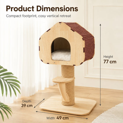 Cat Tree with Condo Scratching Post Interactive Natural Wood Style