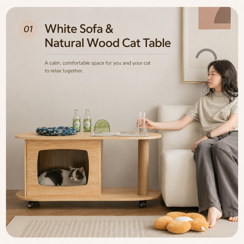 Cat-Friendly Coffee Table – Walnut Finish for Small Spaces