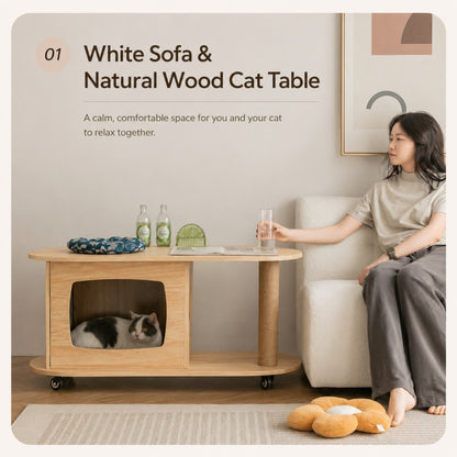 Cat-Friendly Coffee Table – Walnut Finish for Small Spaces