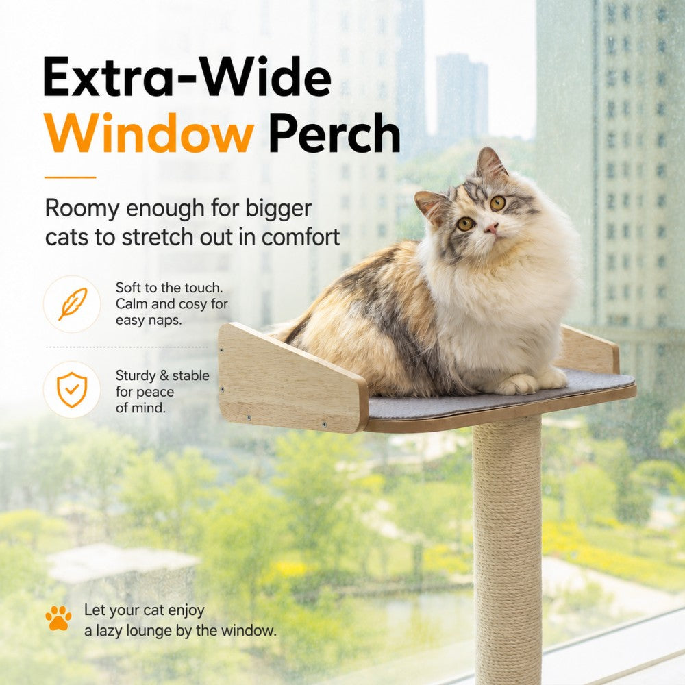 Floor to Ceiling Cat Tree Wooden Climbing Single PoleTower