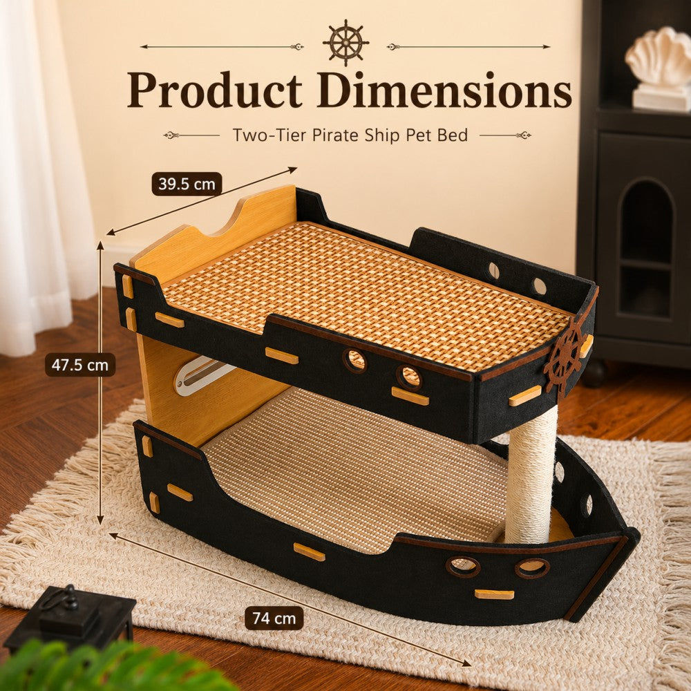 Pirate Ship Double Layer Cat Tree Bed