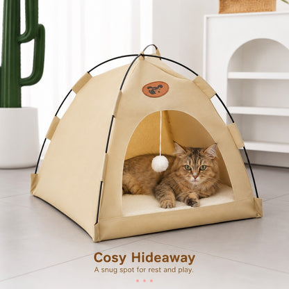 Summer Foldable Tent Pet Bed with Removable Cushion and Door Flap